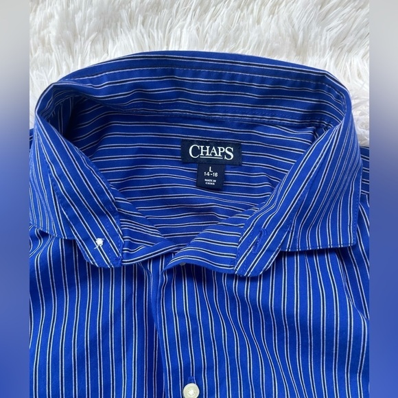 Chaps blue button up collared long sleeve shirt size 14-16 - Picture 11 of 16